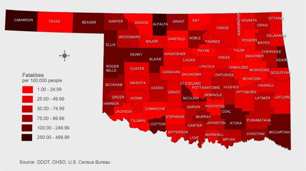 Fatality rate per county 2008