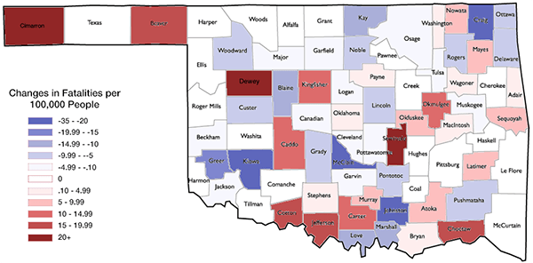 Increases and decreases  alcohol-related fatalities by county